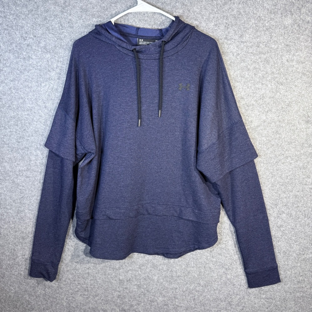 Under Armour Loose Fit Hoodie Navy‎ Blue Layered Look Size LG